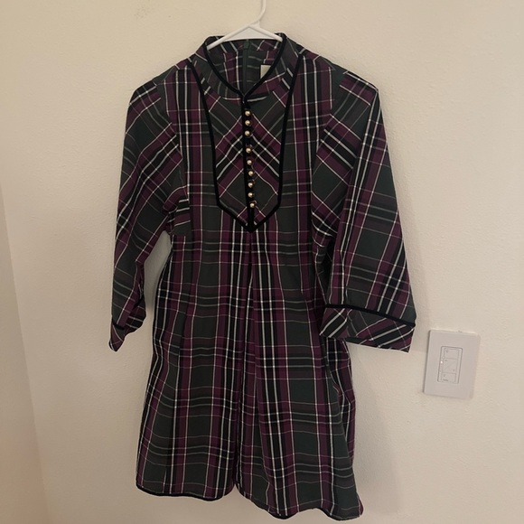 Tuckernuck Aubergine Tartan Indre Dress 3/4 Sleeve Mini Plaid xs - Picture 4 of 14
